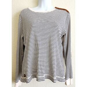 LRL Lauren Jeans Co Black Cream Stripes Top XL Long Sleeves Patches On Elbows